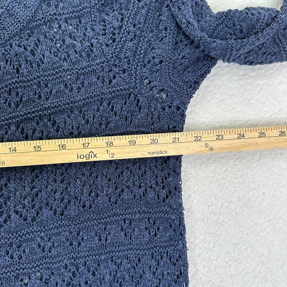 Sigrid Olsen Women's Open Crochet Weave 3/4 Sleeve Knit Sweater Size M* Blue - Picture 4 of 8